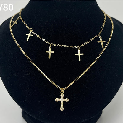 24k Gold Jewelry,Cross Heart Charm Choker Necklace For Women Dainty Layered Lip Chain Necklace Stainless Steel Trendy Jewelry