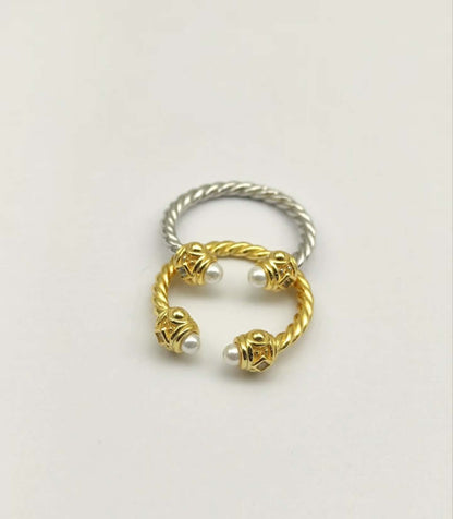 Gold Plated Pearl Cuff Bracelet with Zircon Stones
