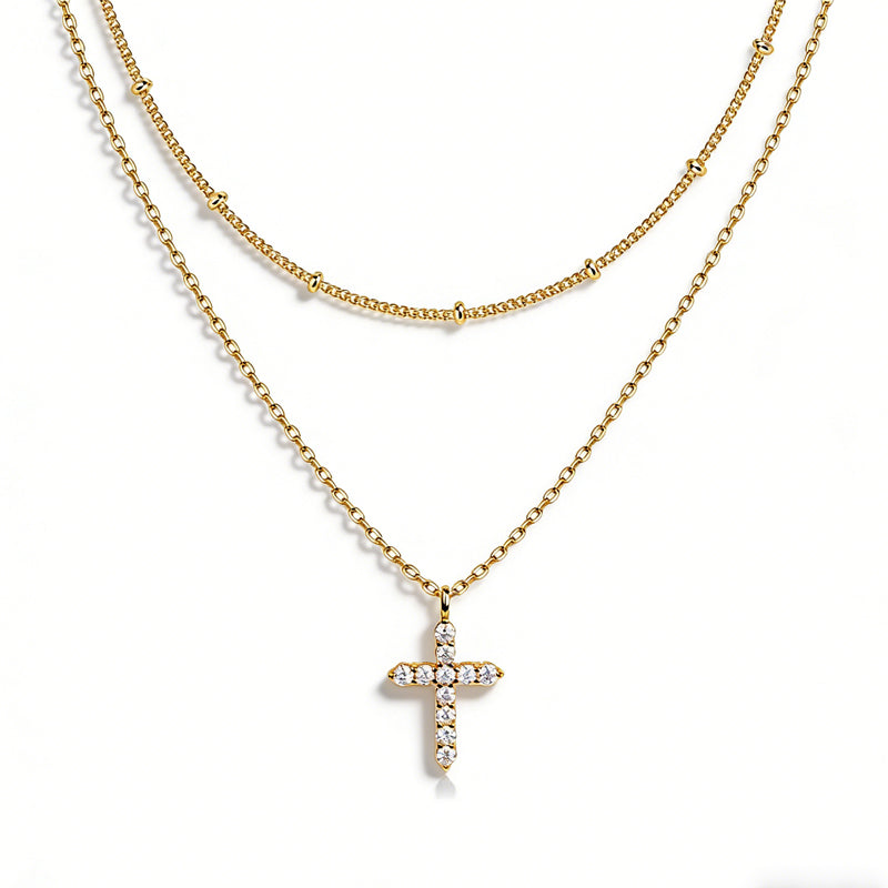 COLORFUL BLING Dainty Cubic Zircon Cross Necklace Sideways Pendant Necklace For Women Gold Silver Cross Jewelry