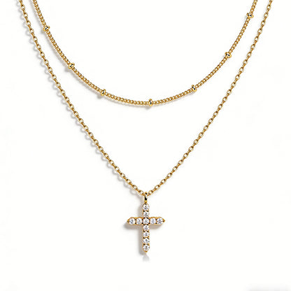 COLORFUL BLING Dainty Cubic Zircon Cross Necklace Sideways Pendant Necklace For Women Gold Silver Cross Jewelry