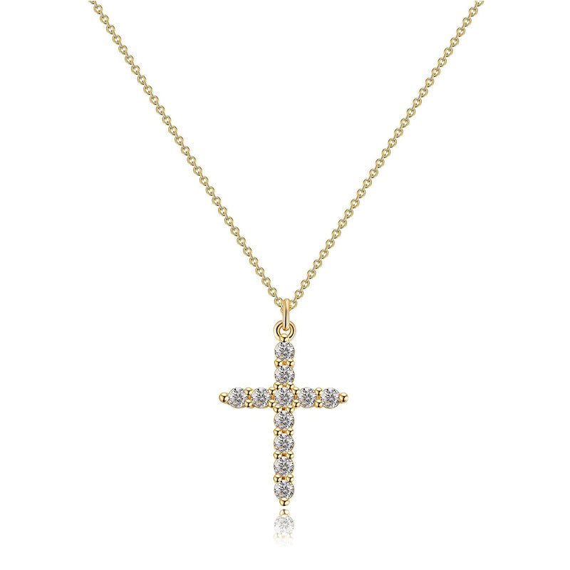 COLORFUL BLING Dainty Cubic Zircon Cross Necklace Sideways Pendant Necklace For Women Gold Silver Cross Jewelry
