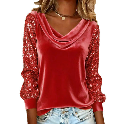 Elegant Velvet Long Sleeve Shirts For Women Autumn Winter Solid Color Loose Women Blouses Fashion Pullover Tops Party Clothes